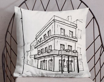 New Orleans Exchange Place Accent Pillow, French Quarter Throw Pillow, NOLA Decorative Pillow, Boho Art, Monochrome Decor, For Her, For Him