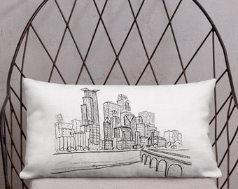 Minneapolis Skyline Accent Pillow, Downtown Minneapolis Throw Pillow, Monochrome Decorative Pillow, Minneapolis Gift, For Her, For Him