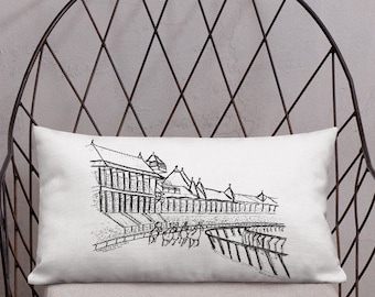 Saratoga Racetrack Line Art Pillow | Minimalist Upstate NY Decor (Black & White Sketch)