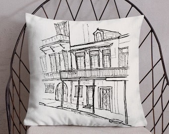 New Orleans French Quarter Chartres Street Line Art Pillow | Minimalist NOLA Home Decor