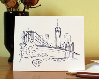 Brooklyn Bridge Greeting Card Set of 5, Multi-Purpose Cards, New York Cards, Brooklyn Cards, Monochrome Cards, Minimalist Cards