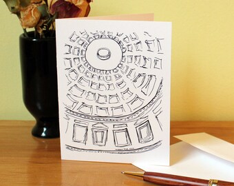 Rome Pantheon Multi-Purpose Card, Blank Greeting Card, Note Card, Illustrated Card, Monochrome Card, Rome Card