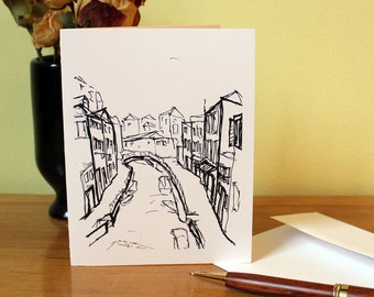 Venice Multi-Purpose Card, Blank Greeting Card, Note Card, Monochrome Card, Venice Sketch Card