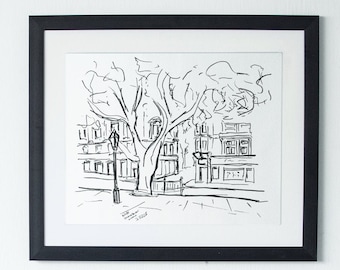 London Sloane Square Sketch Art Print | Minimalist Chelsea Wall Decor | Black and White Architecture Drawing | British Travel Gift