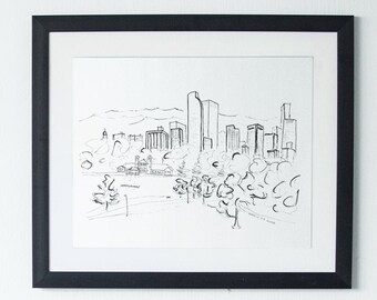 Denver Skyline Sketch Art Print | Minimalist Colorado Wall Decor | Black and White Architecture Drawing | Mile High City Gift