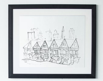 San Francisco Painted Ladies Sketch Art Print | Minimalist California Wall Decor | Black and White Architecture Drawing | Bay Area Gift