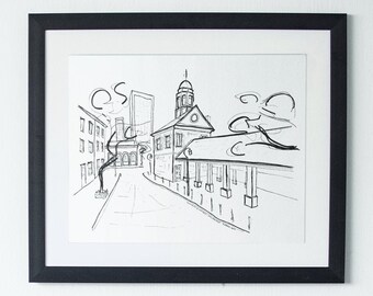 Philadelphia Head House Square Sketch Art Print | Minimalist Philly Wall Decor | Black and White Architecture Drawing | Society Hill Gift