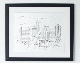 Phoenix Skyline Sketch Art Print | Minimalist Arizona Wall Decor | Black and White Architecture Drawing | Valley of the Sun Gift