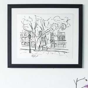 London Sketch Art Print, Sloane Square Sketch, London Park, Architecture, UK City Sketch, Wall Art, Black and White Sketch, Monochrome Decor