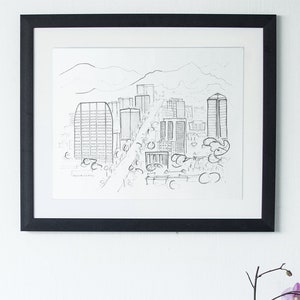 Phoenix Sketch Art Print, Arizona City Sketch, Phoenix Print, Black and White Sketch, Monochrome Decor