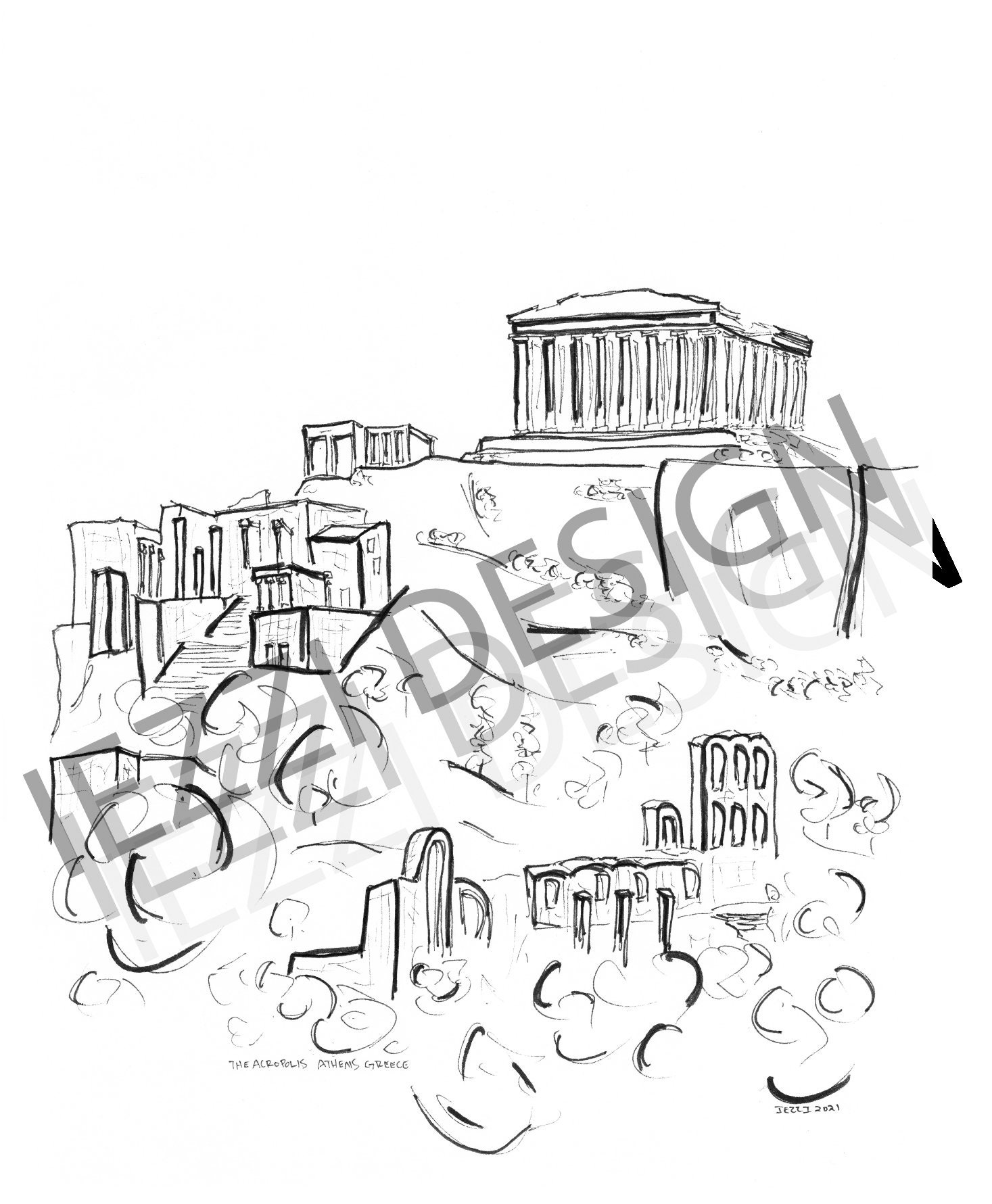 Athens acropolis greece vintage sketch famous destination landmark hand  drawn vector artwork  CanStock