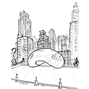 Chicago Bean Sketch Art Print, Millennium Park Print, Chicago Print