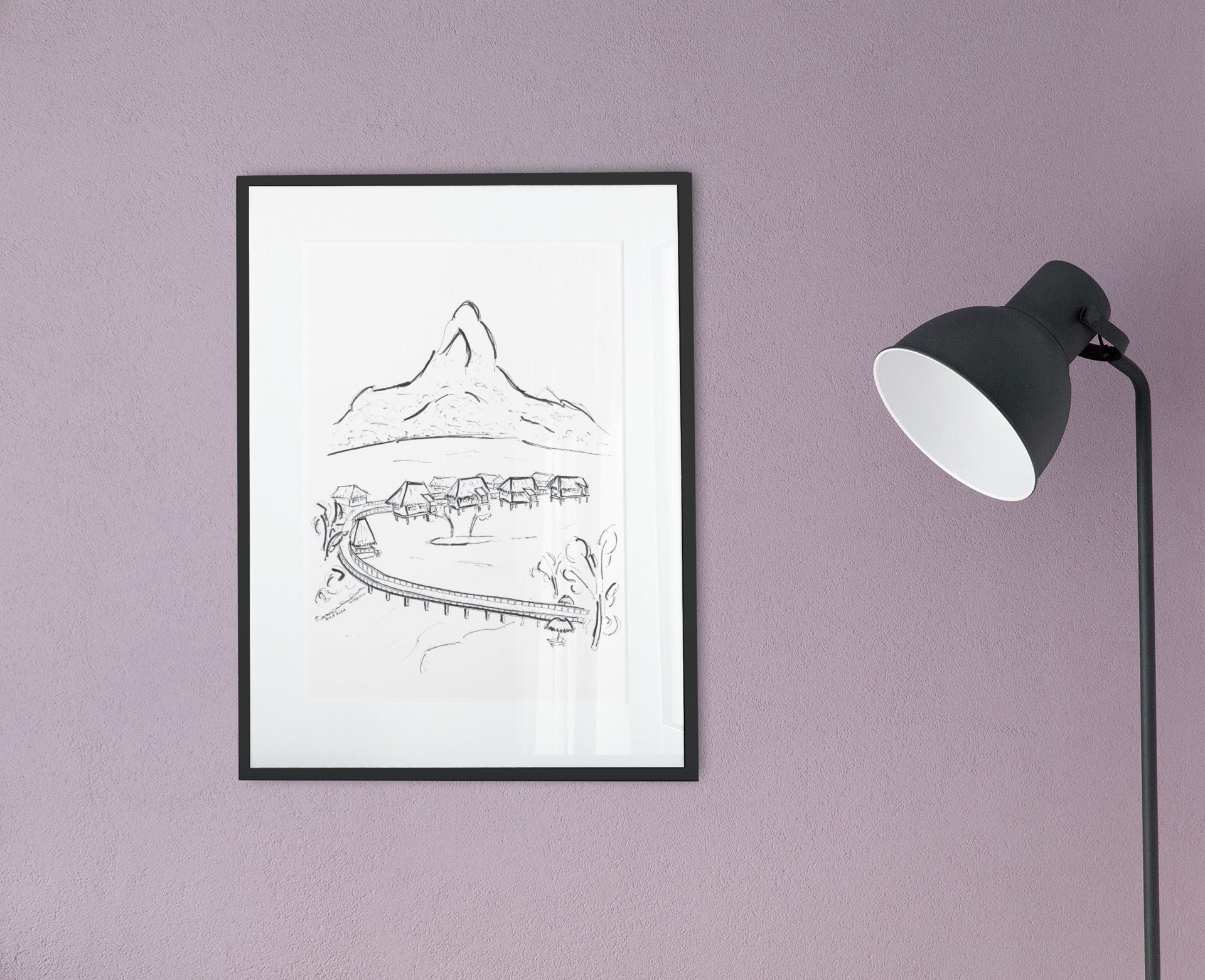 Bora Bora Sketch Art Print, French Polynesia Island Art, Bora Bora