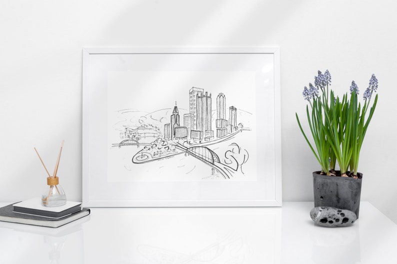 Pittsburgh Skyline Sketch Art Print, Golden Triangle Print, Architecture Sketch, Pittsburgh Gift, Art Gift, Gifts under 15, For Her, For Him image 2