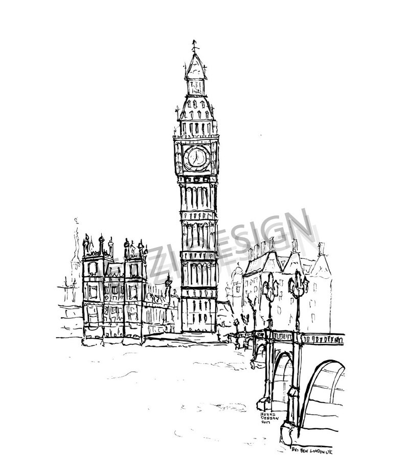 Animal Sketch London Clock Tower Drawing for Beginner