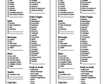 diabetic food grocery list etsy