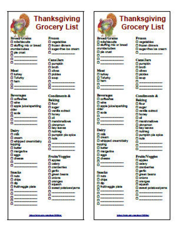 Printable Thanksgiving Food List