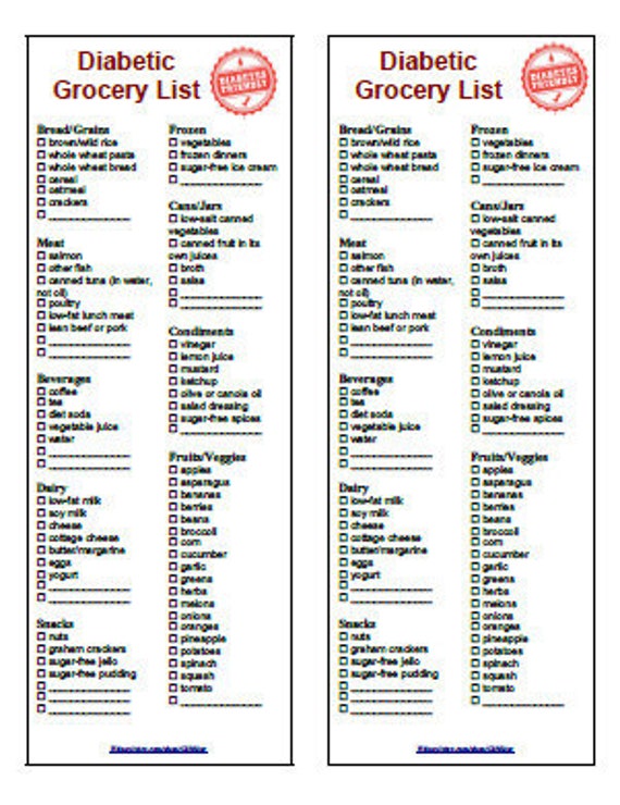 Diabetic Food Diet Grocery List 2 in 1 Printable Instant ...