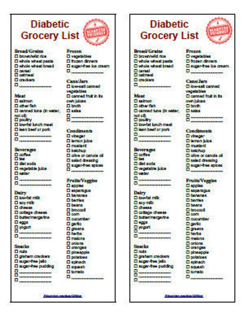 Diabetic Food Diet Grocery List 2 in 1 Printable Instant | Etsy