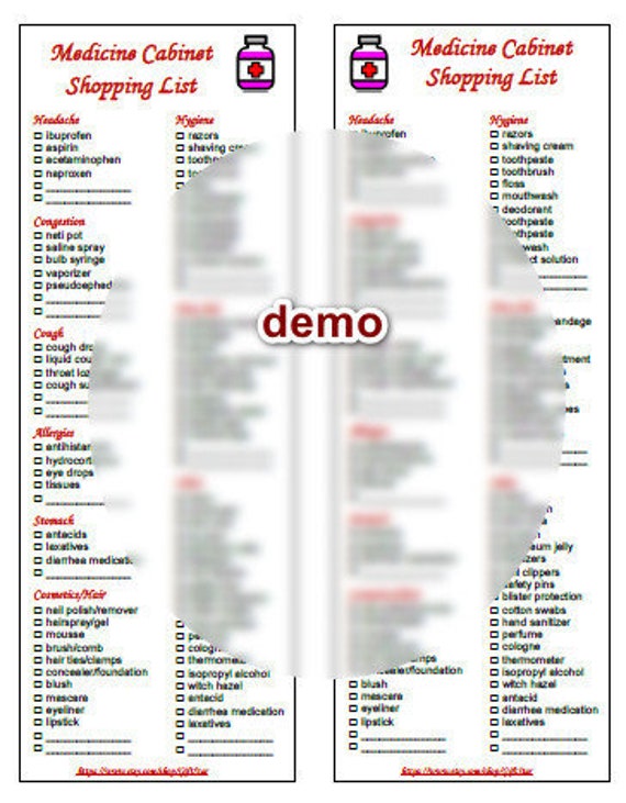 Medicine Shopping List Printable Instant Download PDF Etsy