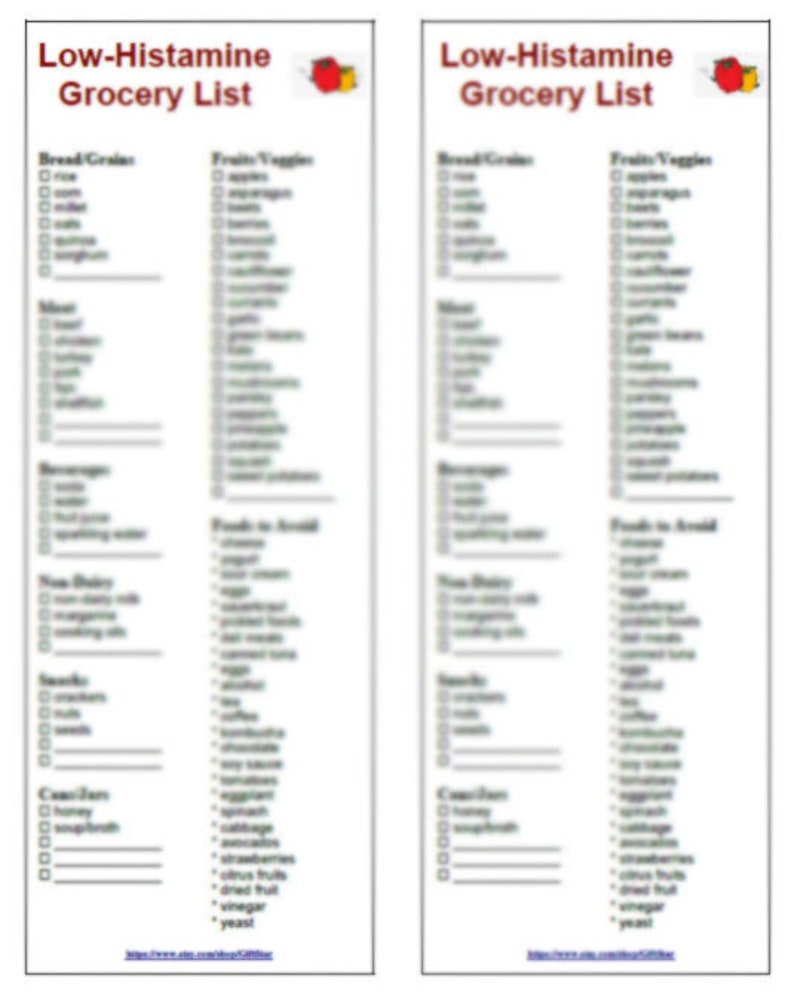 Low Histamine Food List Printable