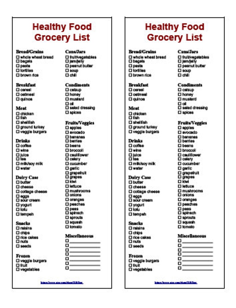 printable healthy foods grocery lists etsy
