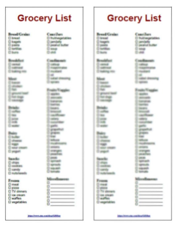 basic grocery shopping list 2 in 1 printable instant
