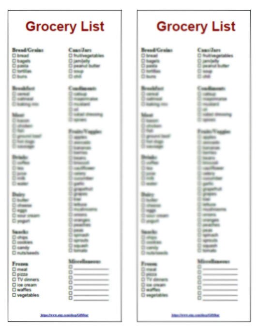 basic grocery shopping list 2 in 1 printable instant download etsy