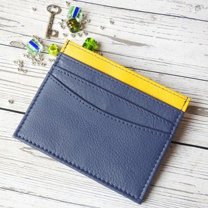 Porta carte in pelle bicolore / Porta carte blu e giallo / Porta carte blu e giallo / Porta carte in pelle colorata / Porta carte unico
