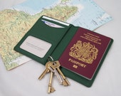 Green Leather Passport Holder, Green Passport Cover, Green Leather Travel Wallet, Green Fair Trade Passport Holder, Green Leather Passport