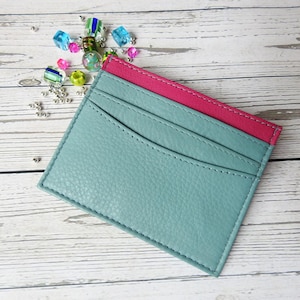 Porta carte in pelle bicolore / Porta carte blu e rosa / Porta carte blu e rosa / Porta carte fatto a mano / Porta carte colorato / Porta carte da donna