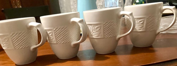 Pfaltzgraff SIERRA White Embossed Leaf Plants Motif Mugs Large Cups Rare Vintage Set of 2 Etsy