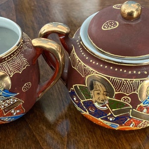 Vintage Japanese Moriage Sugar Dish and Creamer Set