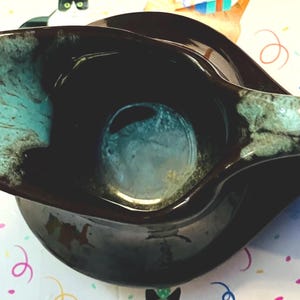 Vintage Beauceware Aladdin Ceramic Creamer, Teal Dripware Pottery