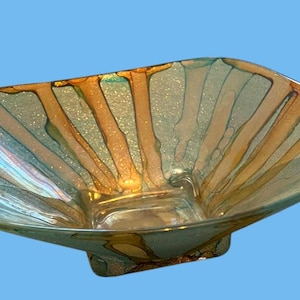 Quadrifoglio Italian Art Glass Bowl Vintage Gold Swirls and Glitter