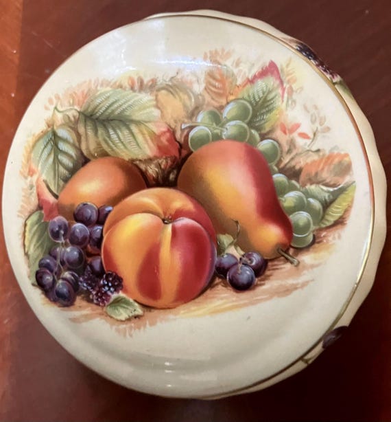 Vintage Aynsley Orchard Gold Trinket Box, Hand-Painted Bone China