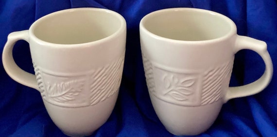 Pfaltzgraff SIERRA White Embossed Leaf Plants Motif Mugs Large Cups Rare Vintage Set of 2 Etsy