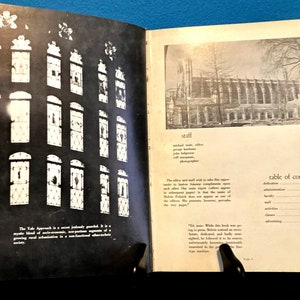 May include: A black and white photo of a building with many windows. The text "The Yale Approach is a secret jealousy guarded. It is a mystic blend of auto-economic aspirations, exponents of a growing rural civilization in a non-functional democratic society." is printed below the photo.