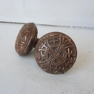 Two Eastlake or Vernacular Design Door Knobs by Lockwood, Antique Solid or Cast Bronze Doorknobs, Victorian Hardware Victorian