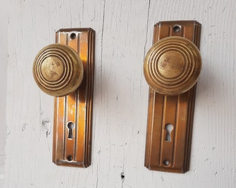 Art Deco Antique Backplates and Doorknobs, Antique Door Back plates, Art Deco Hardware, Brass Escutcheon, Architecture Salvage 120602