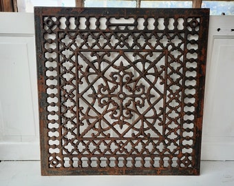 28" Square Vent Cover, Antique Square Grate, Antique Vent Cover, Architecture Salvage Fancy Antique Floor Grate Cold Air Return #050601