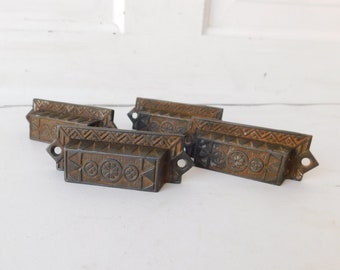 Four Victorian Cast Iron Bin Pulls, Antique Drawer Handle, Vintage Drawer Pulls, Ornate Hardware, Iron Drawer Pull, Antique Handle