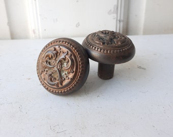 Pair of Harrington Victorian Era Antique Door Knobs, Antique Iron Knob, Victorian Salvaged Hardware, Fancy Doorknob, Ornate Knobs