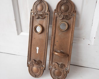 Antique Entry Door Plates, Front Door Backplates, Exterior Door Plates, Cylinder Lock Plate, Front Door Hardware, Thumb Turn Latch 013107