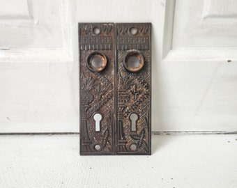 Broken Leaf Design Eastlake Door Hardware, Doorknob Backplates, Ornate Escutcheon, Eastlake Iron Plates 090703