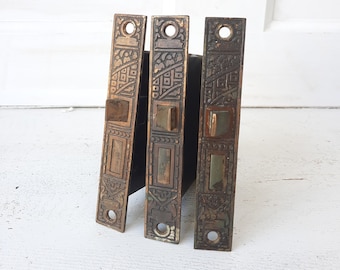 Three Ceylon Pattern Antique Mortise Locks, Antique Door Lock, Antique Door Card, Eastlake Mortise, Architecture Salvage