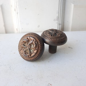 Pair of Harrington Victorian Era Antique Door Knobs, Antique Iron Knob, Victorian Salvaged Hardware, Fancy Doorknob, Ornate Knobs