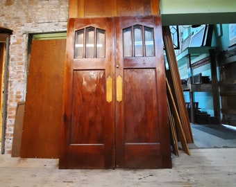 Double Door Set, Salvaged Door, Antique Door Pair, Arched Glass Door, Fan Light Door Double Church Door, Sliding Door Set, Vintage Door Pair