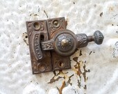 Eastlake Window Lock, Antique Sash Lock, Brass Iron Latch Set, Vintage Window Hardware, Ornate Lock and Latch