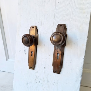 Art Deco Antique Backplates and Doorknobs, Antique Door Back plates, Art Deco Hardware, Brass Escutcheon, Architecture Salvage 062604